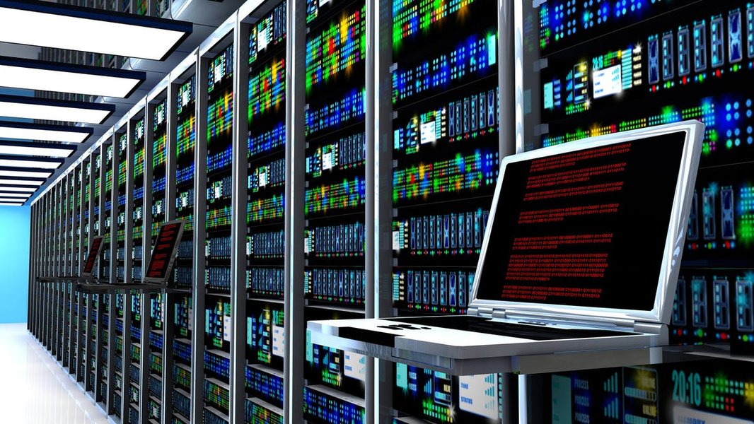 Interior of a server room in a data center