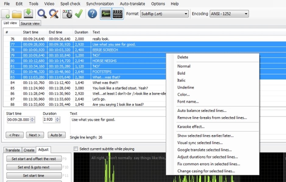 Subtitle Edit software interface