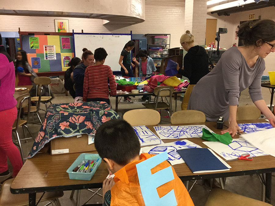 urban classroom with students, community training center