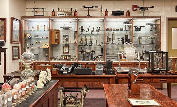 vintage classroom, old library, scientific instruments