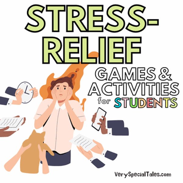 Illustration showing various stress-relief activities for students