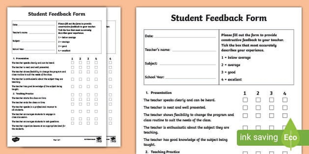 Example of a student feedback form