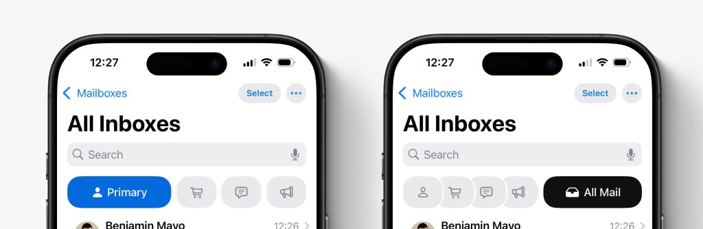 iPhone mailbox filter interface