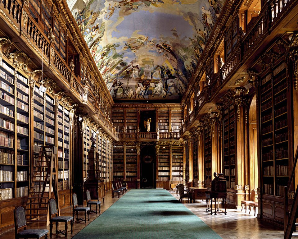 scenic library with books