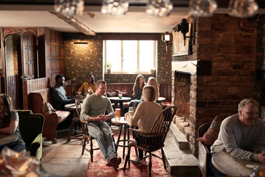 Modern pub interior blending traditional and contemporary design