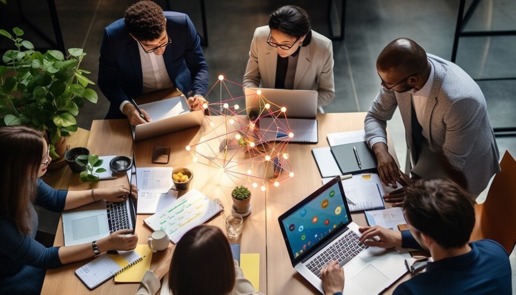 Diverse group of people working on AI
