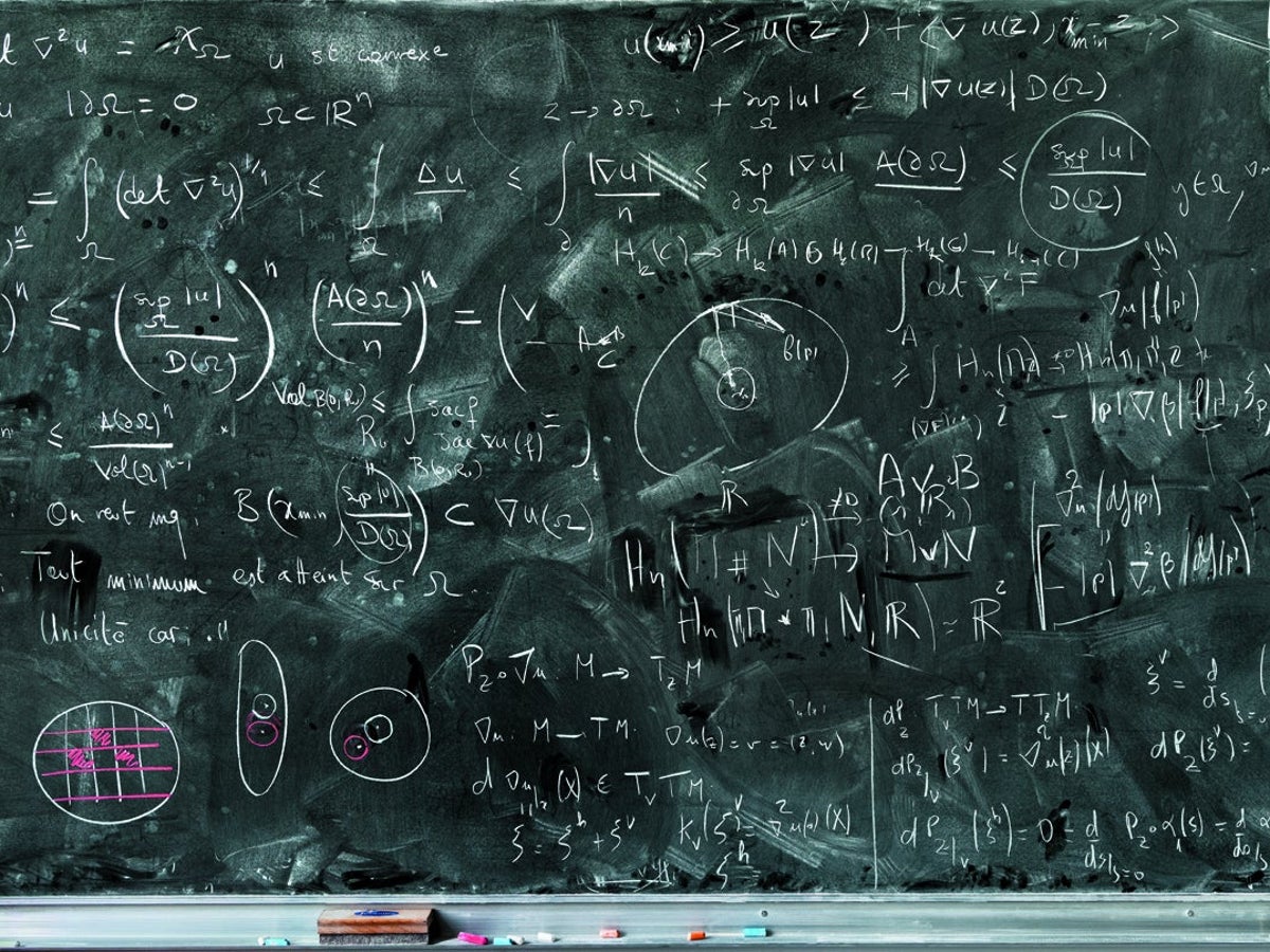 mathematical equations on blackboard