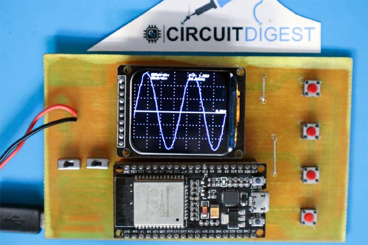 esp32 development board and oscilloscope setup