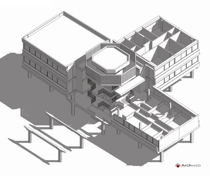 Spaccato assonometrico di un edificio residenziale modellato in 3D