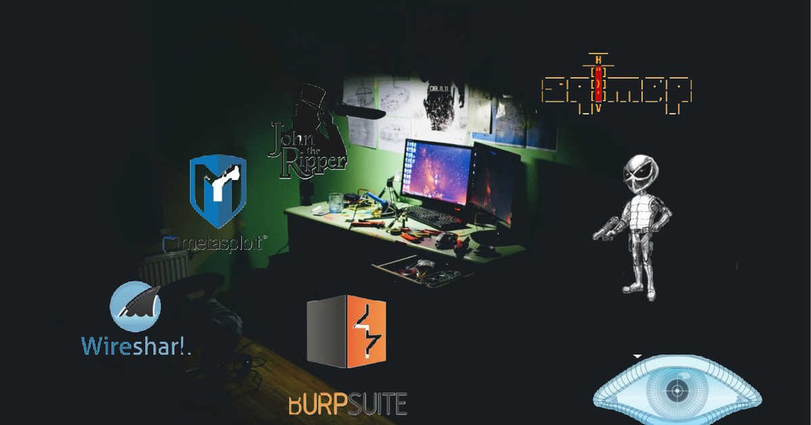 Graphic showing logos of various ethical hacking tools