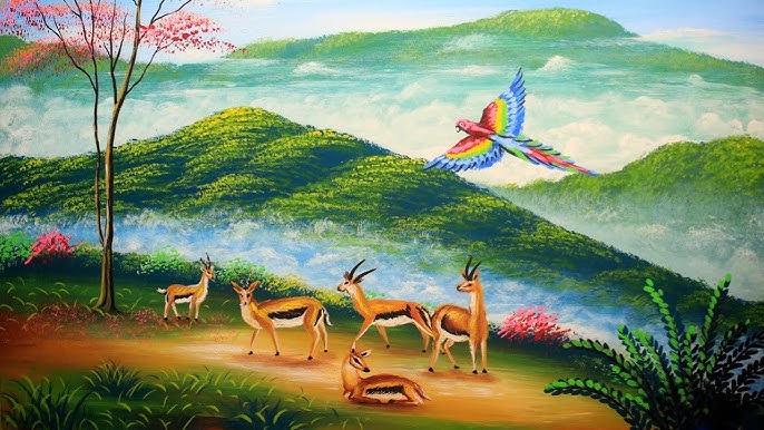 scenic nature landscape with animals