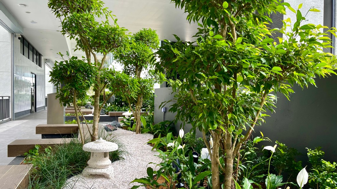 serene landscape with memorial elements