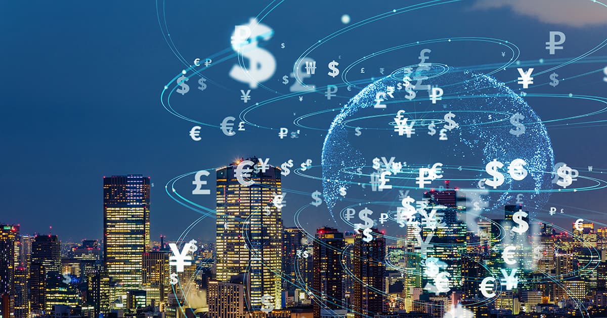 city skyline currency exchange