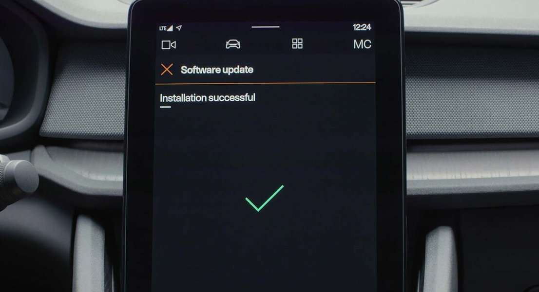 An illustration of an EV receiving an over-the-air update.