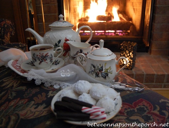 evening tea setup and cozy bedroom