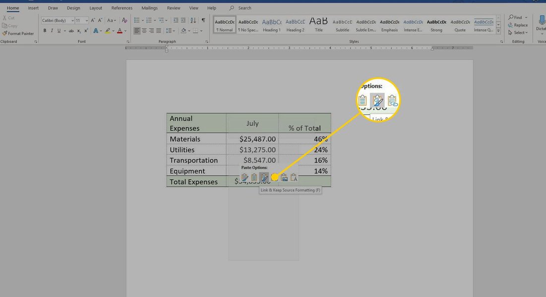 Embedding Excel File in Word