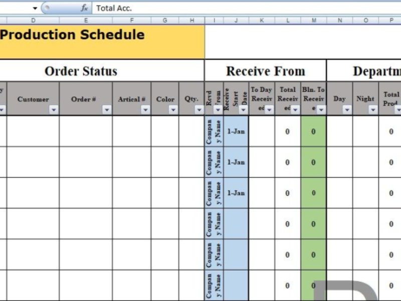 Example of a Daily Production Schedule Template in Excel