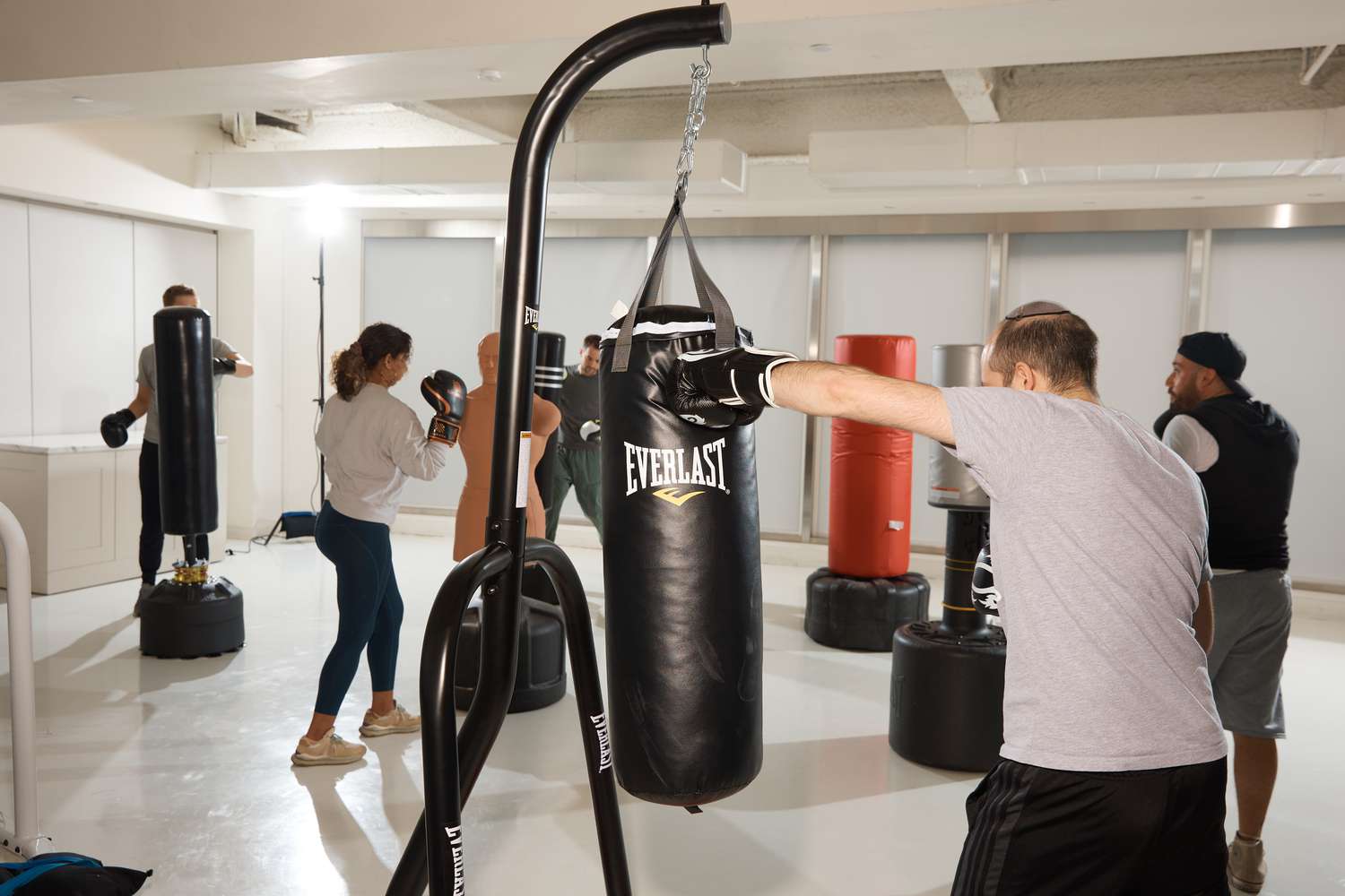 boxing bag, gym equipment, weightlifting in gym