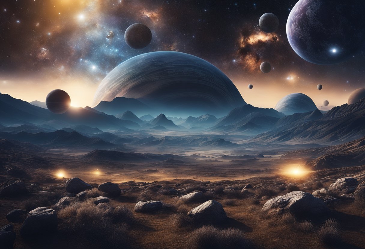 vast cosmic landscapes and human artifacts