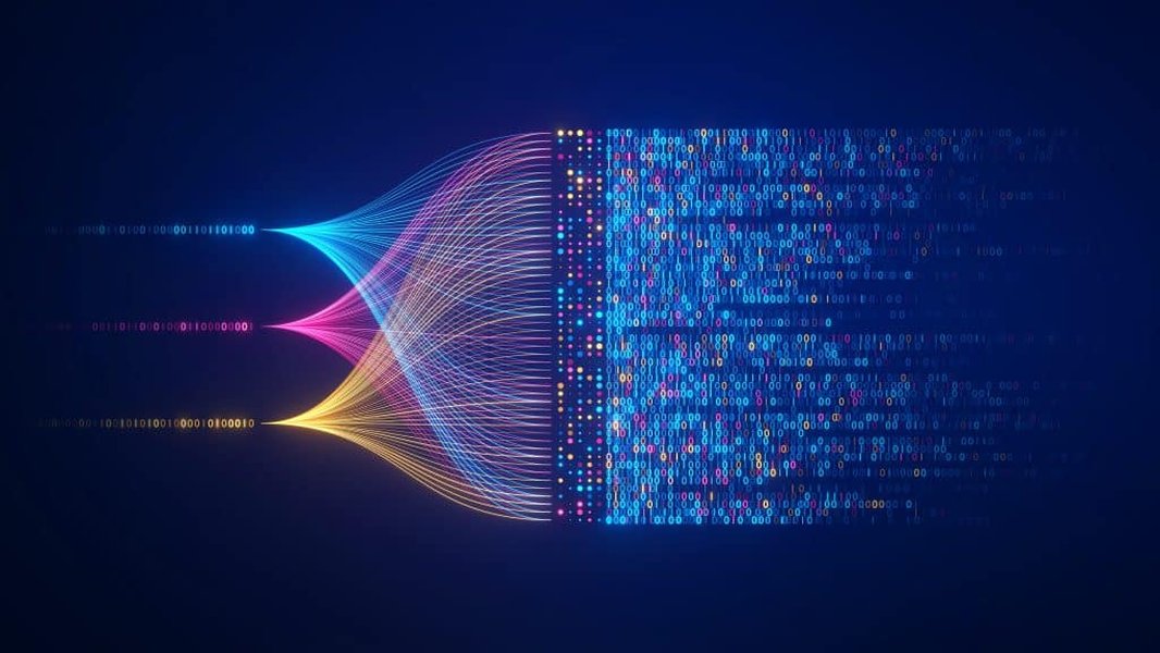 Abstract visual representing machine learning transforming data into insights.
