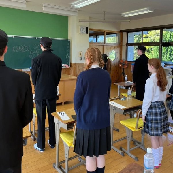 Japanese students participating in school cleaning activities