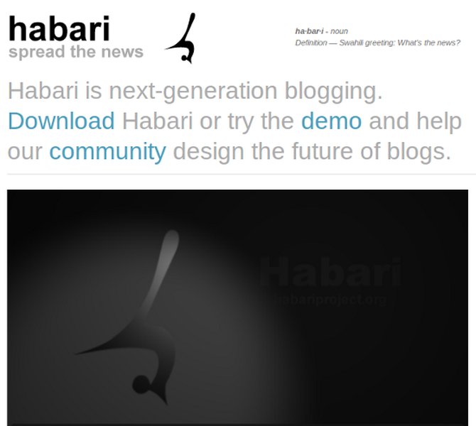 Screenshot of the Habari CMS dashboard interface.