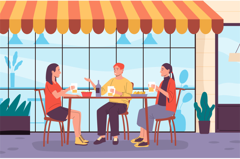 people conversing in an outdoor café