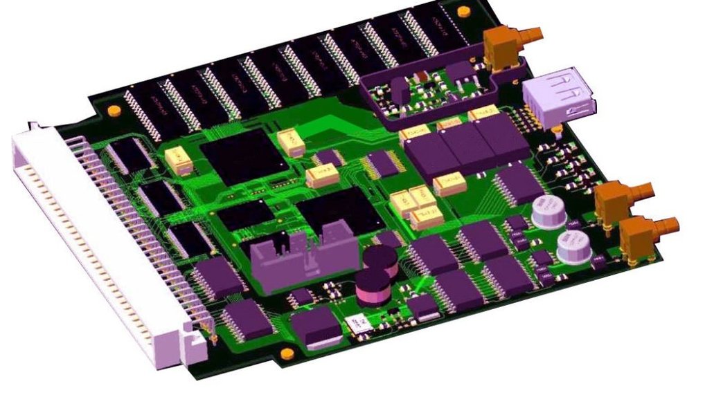 a complex circuit board with data visualizations