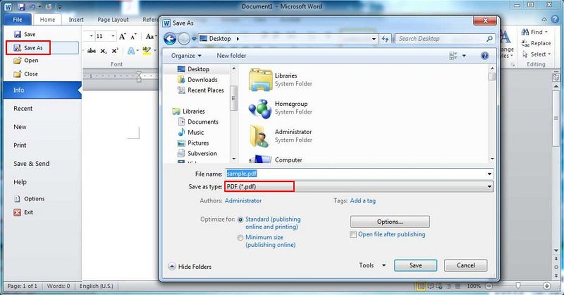 صورة توضيحية لحفظ ملف Word كملف PDF