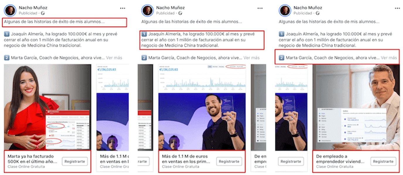 Ejemplo de un anuncio de carrusel en Facebook Ads