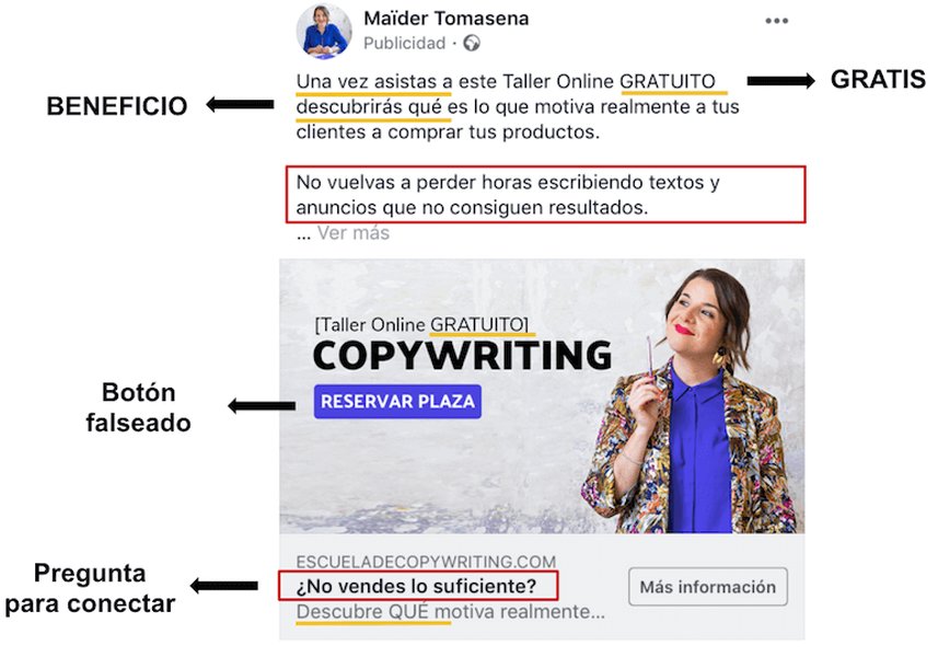 Ejemplo de un anuncio efectivo en Facebook con un claro llamado a la acción