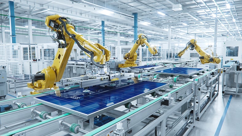 modern factory production facility with robots