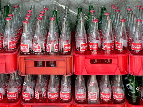 refrigerator with coke bottles