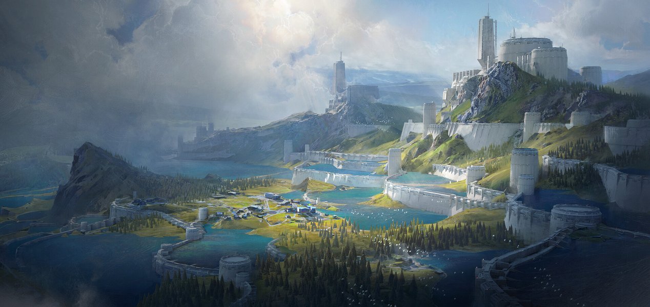 futuristic city and medieval castle
