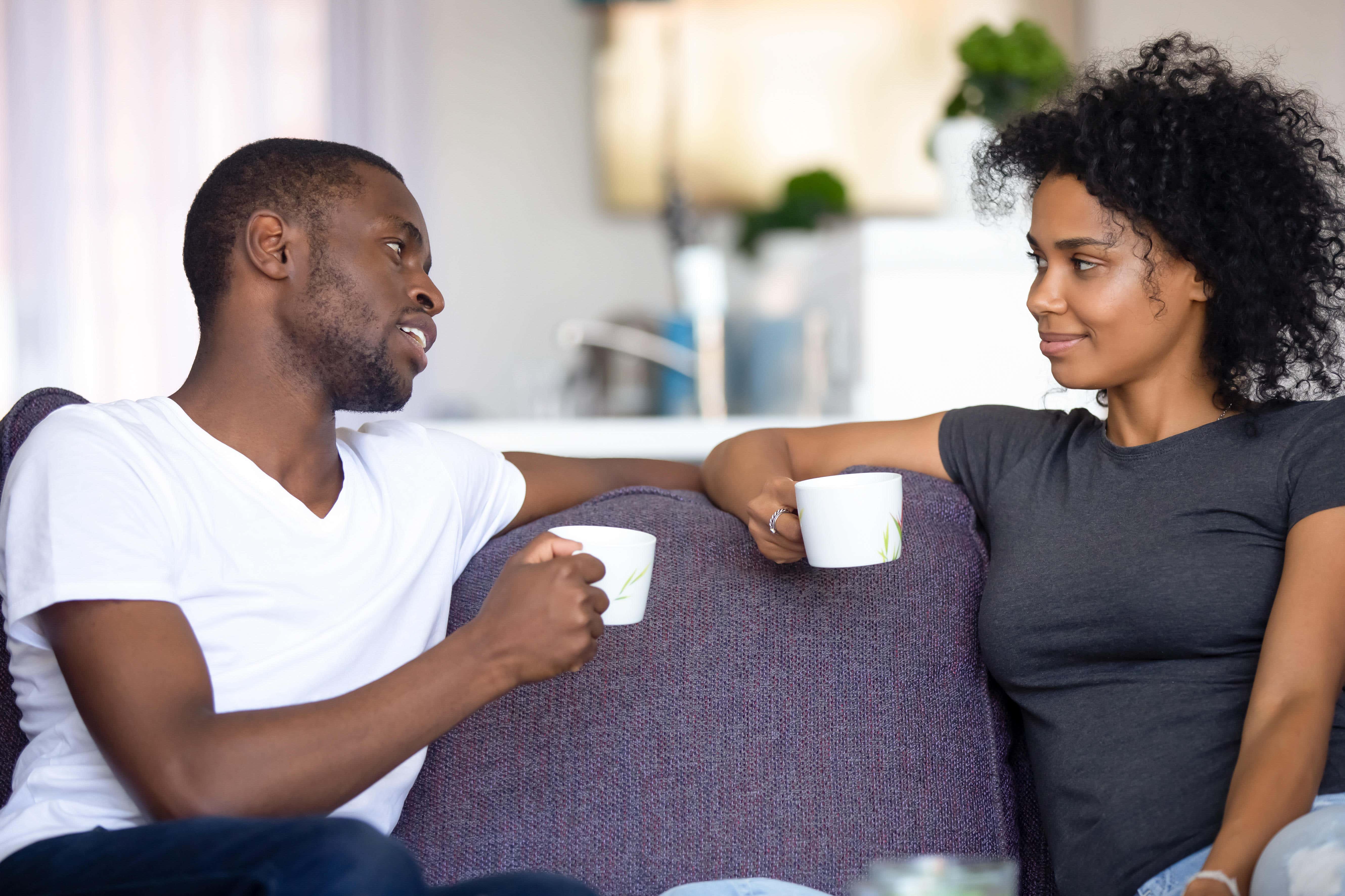 couple discussing finances outdoors