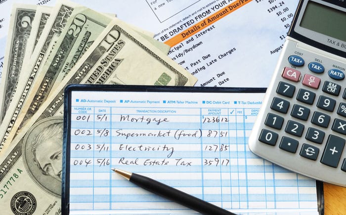 family money management, financial documents on table
