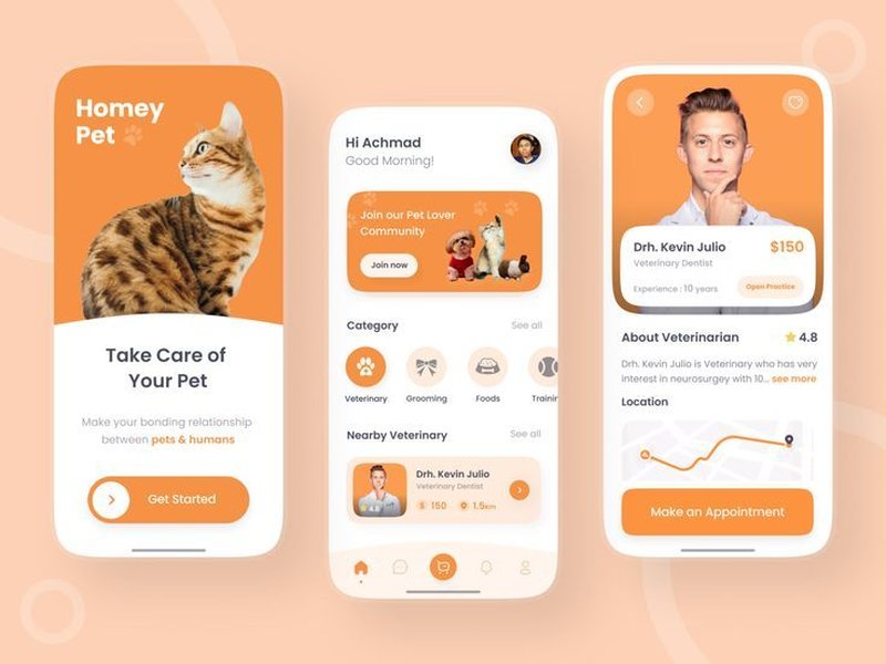 Pet care app user interface design