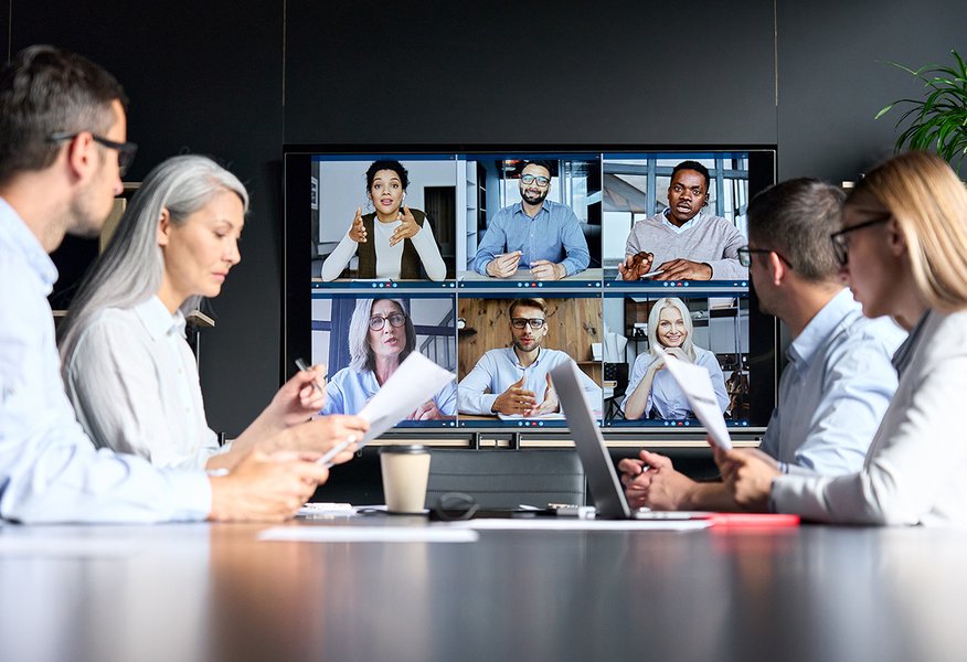 modern office digital screens innovative teamwork