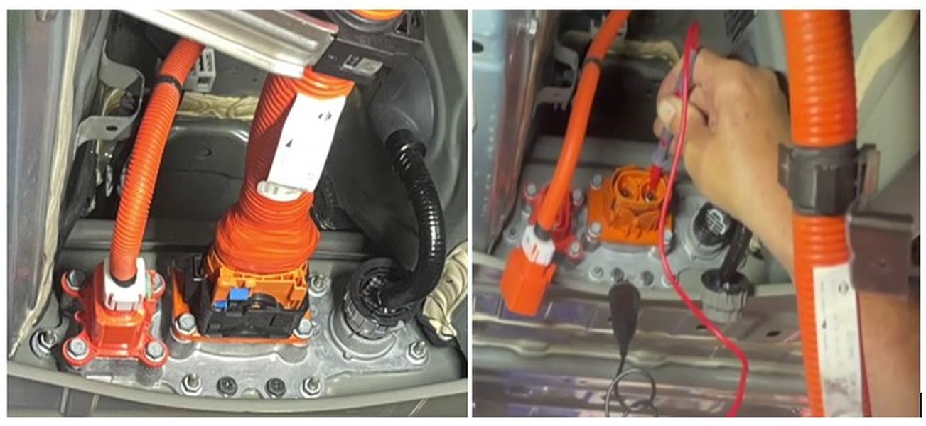 A Nissan Leaf battery pack, where individual modules might leak.