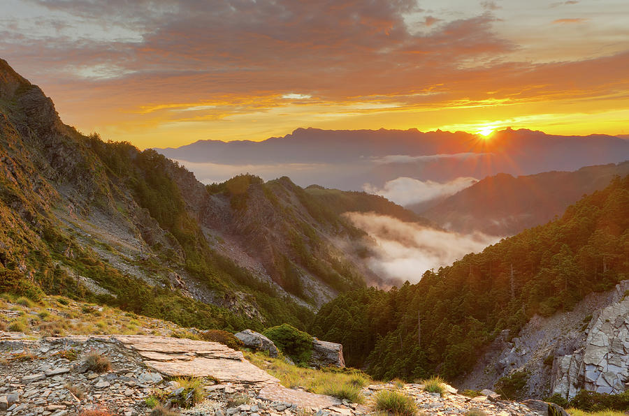 mountain landscape with sunset