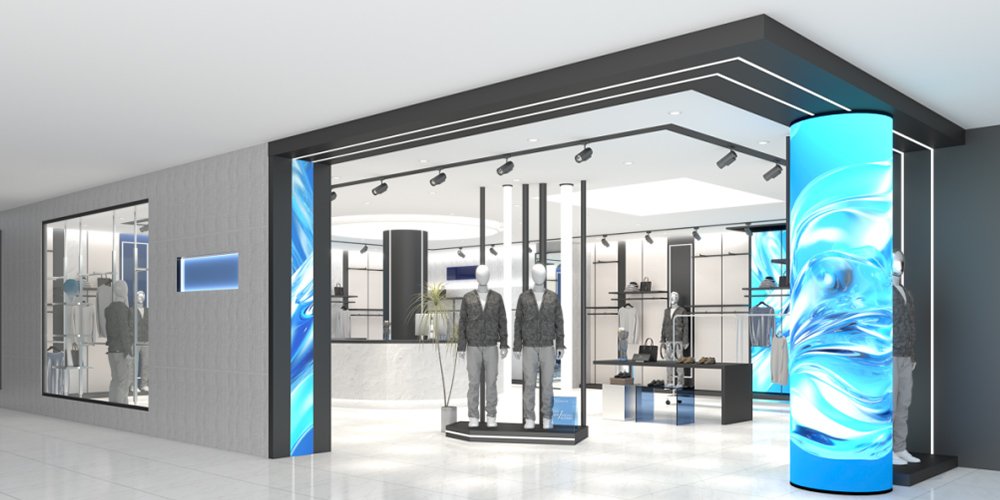 modern retail store interior with digital screens