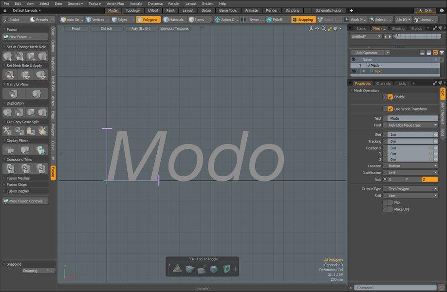 Screenshot of text rendering within a 3D modeling software.