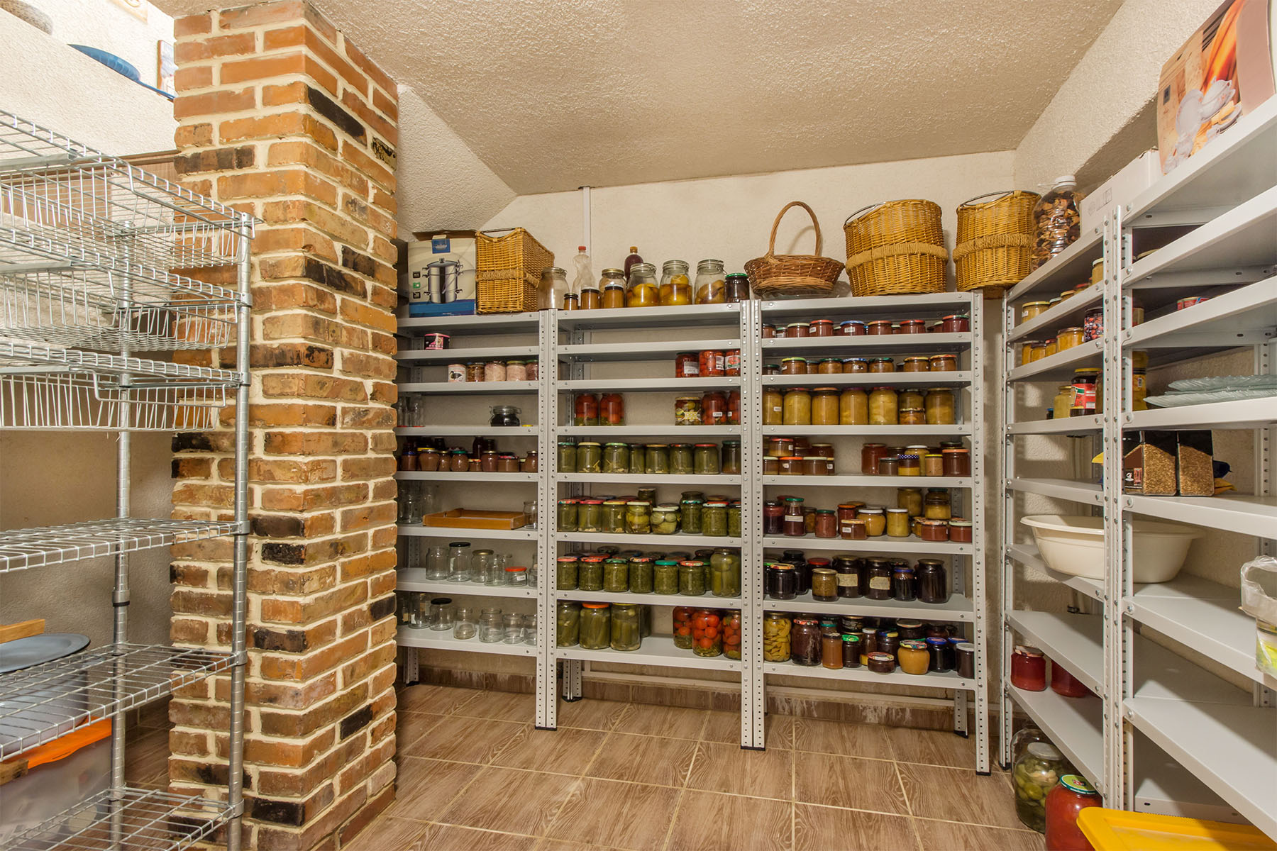 long term food storage supplies, organized pantry shelves
