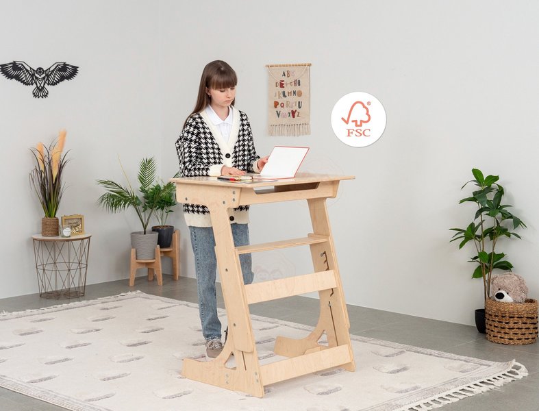 modern study desk with flashcards