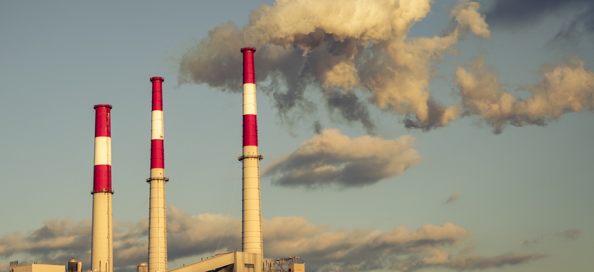 industrial smokestacks and power plants