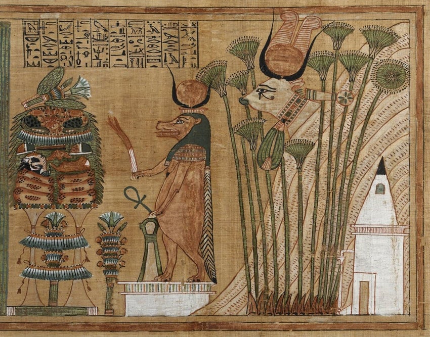 ancient statues and nature elements