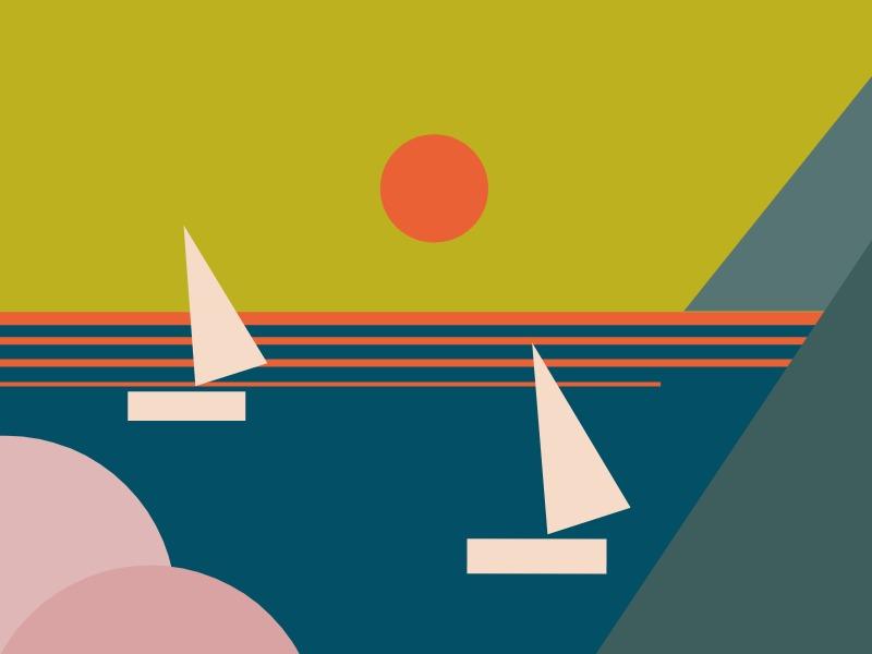 landscape with overlapping geometric shapes