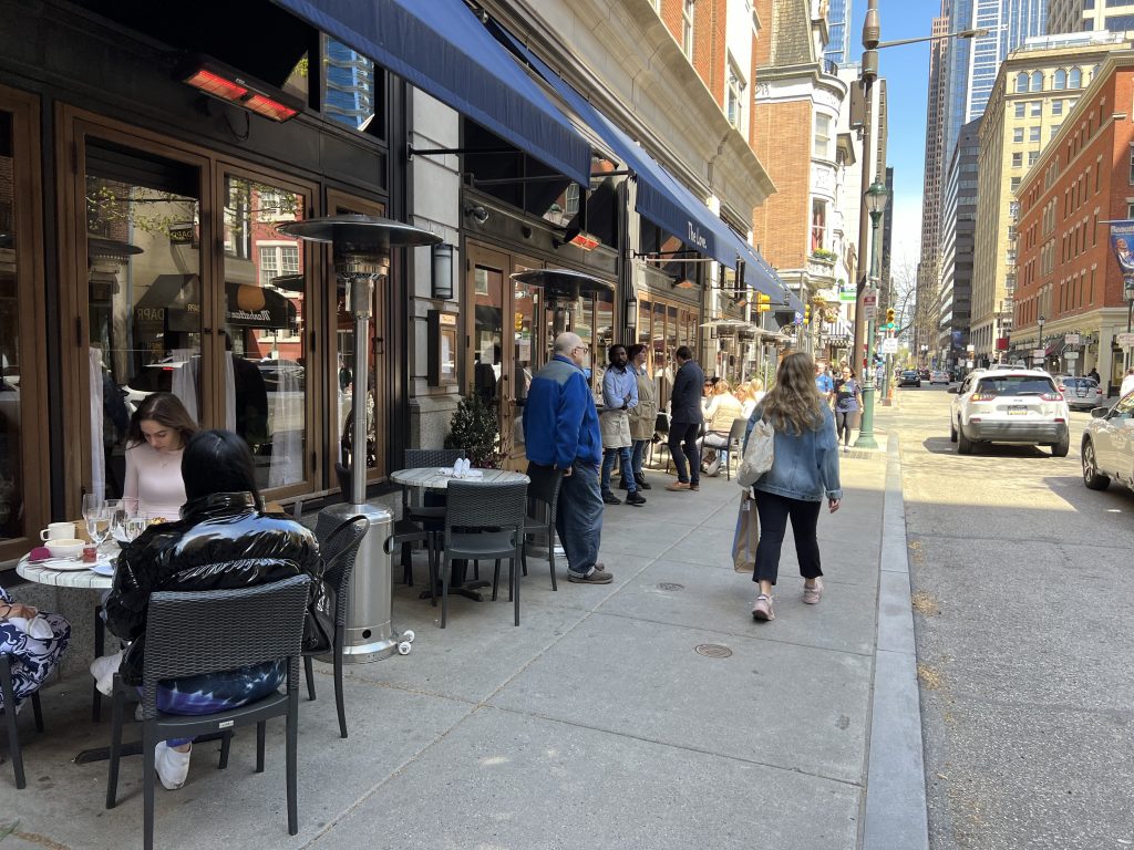 restaurant exterior bustling busy street