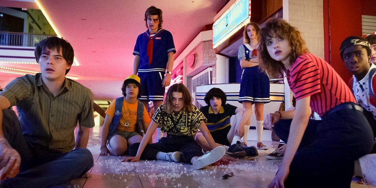 Eleven with Mike, Dustin, and Lucas in Stranger Things