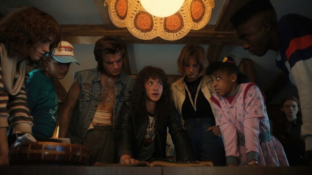 Characters looking into the distance in Stranger Things